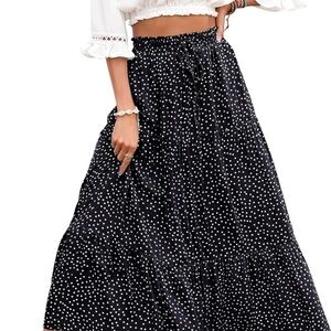 New Chic Black and White Polka Dot Maxi Skirt